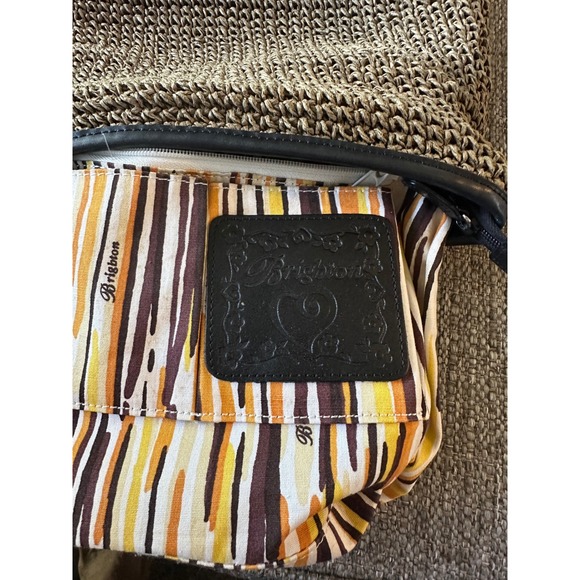 Vintage‎ Brighton Straw Leather Heart Charm Shoulder Bag Women's Tan Black - Picture 4 of 13